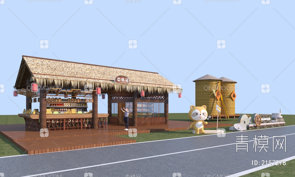 驿站 驿站廊架 休闲平台 乡村服务点3D模型下载【ID:2157278】