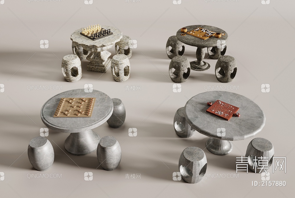 石桌 石凳 象棋 围棋 国际象棋3D模型下载【ID:2157880】