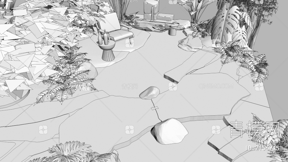 水景 庭院 石头叠水3D模型下载【ID:2156945】