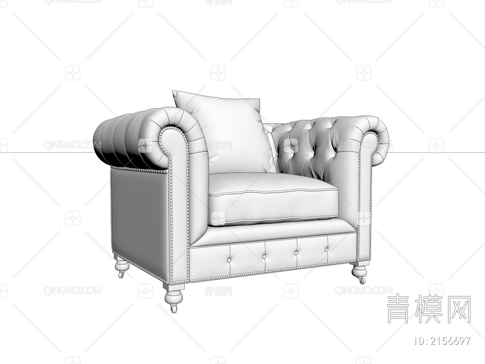 单人软包棕色皮革沙发3D模型下载【ID:2156697】