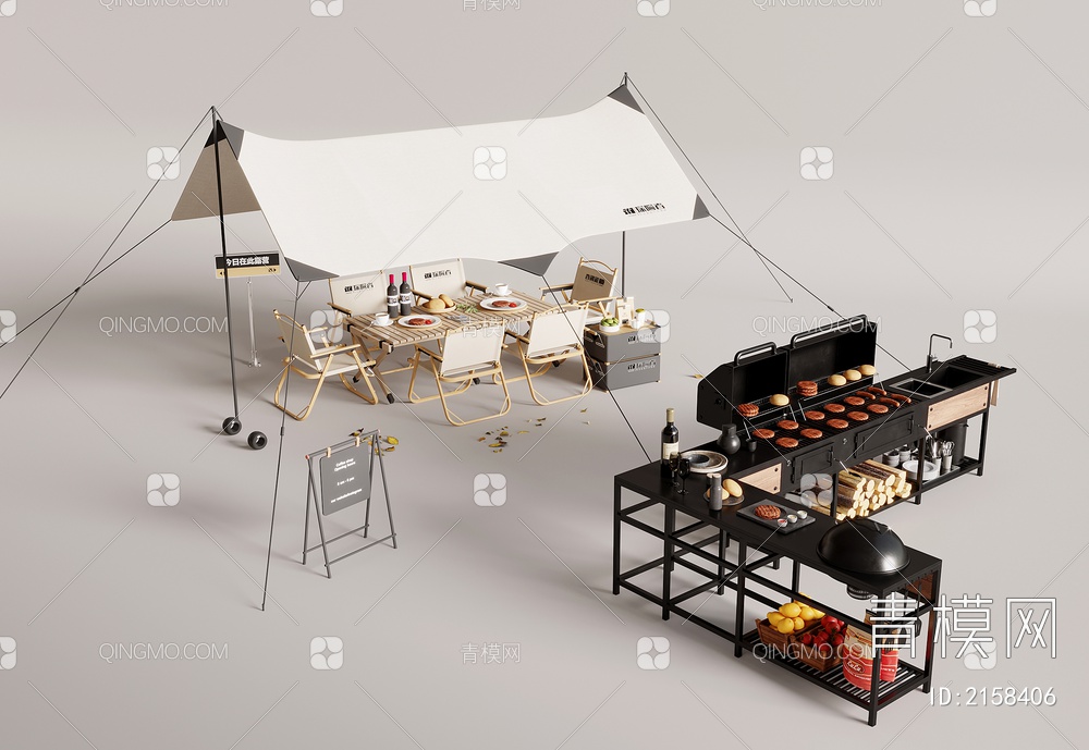 烧烤炉 户外餐桌椅 帐篷3D模型下载【ID:2158406】