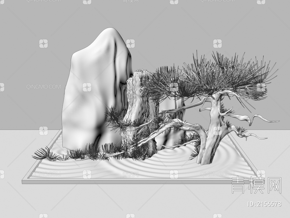 景观 景观松树 假山景观3D模型下载【ID:2156578】
