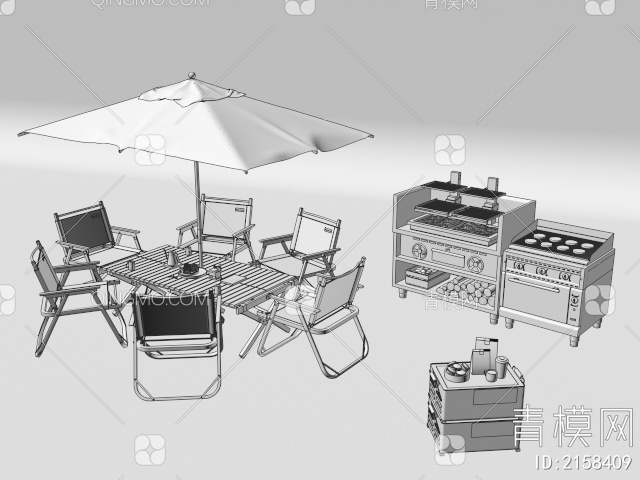 烧烤炉 户外餐桌椅 遮阳扇3D模型下载【ID:2158409】
