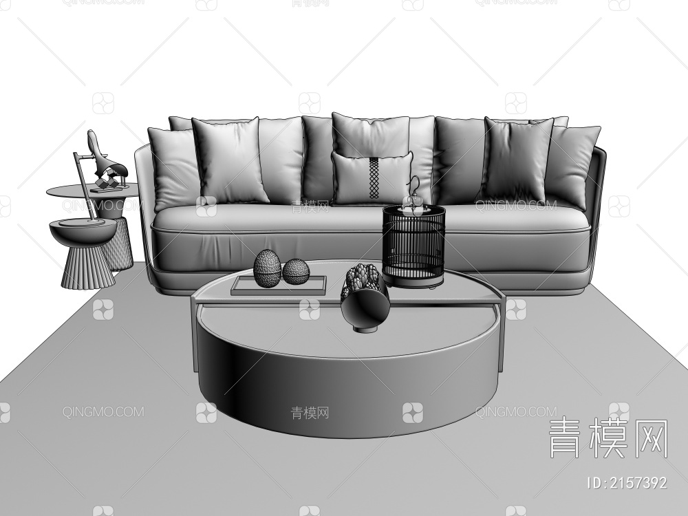 沙发茶几组合3D模型下载【ID:2157392】