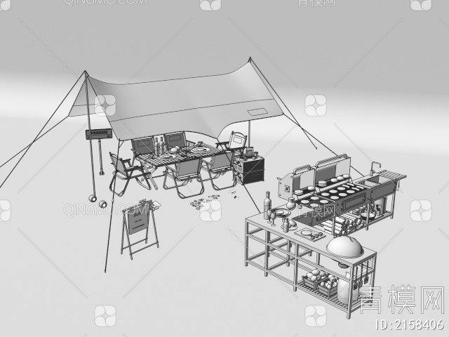 烧烤炉 户外餐桌椅 帐篷3D模型下载【ID:2158406】