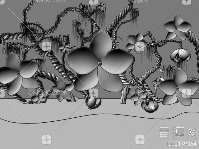 室外公园广场藤曼花朵装置3D模型下载【ID:2139364】