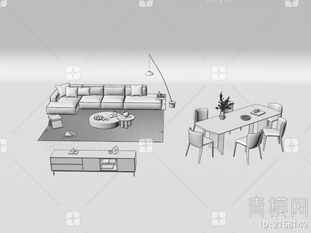 沙发茶几组合 茶桌椅 电视柜3D模型下载【ID:2158140】