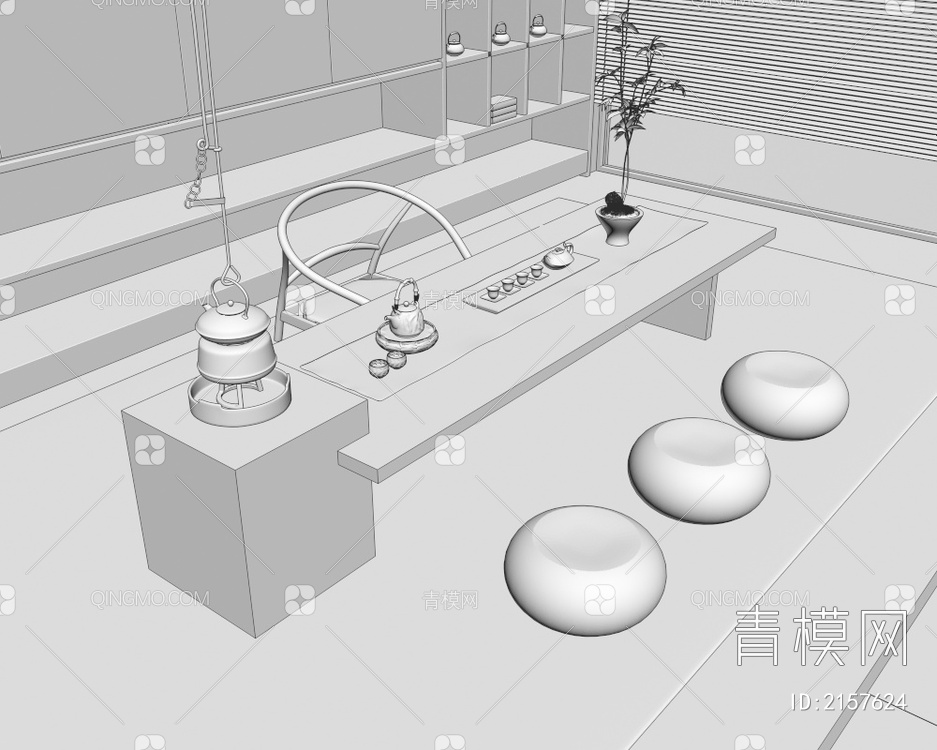 茶桌椅组合3D模型下载【ID:2157624】