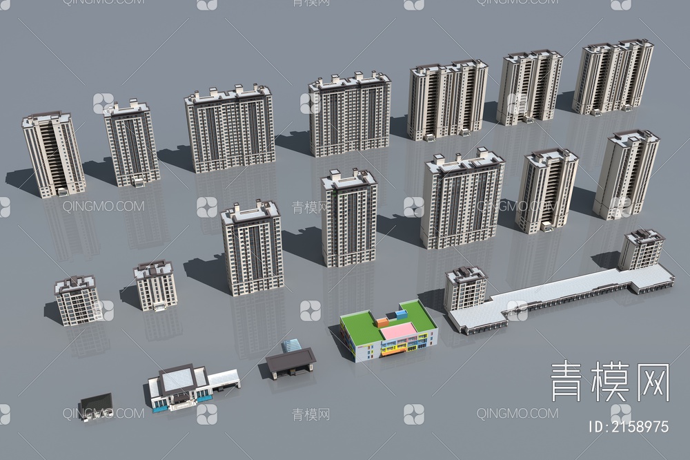 整套 住宅 小区 建筑及配套建筑3D模型下载【ID:2158975】