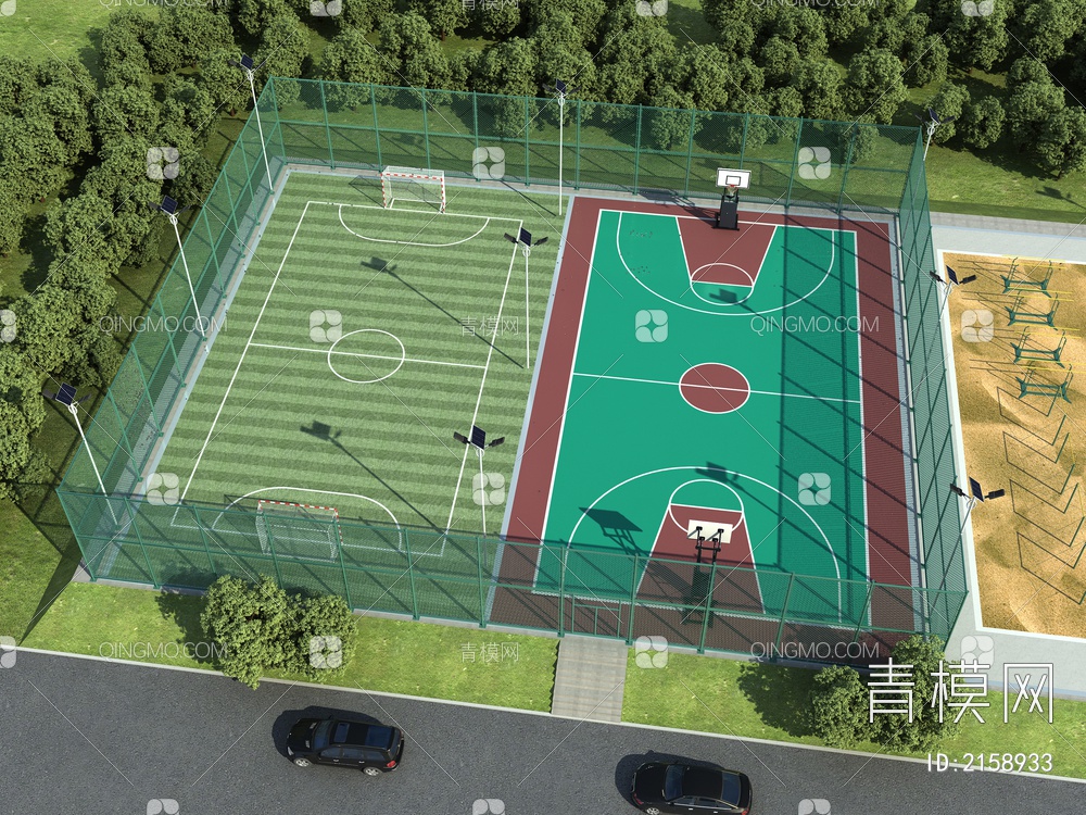运动场 运动场围栏 训练基地 足球场 篮球场3D模型下载【ID:2158933】