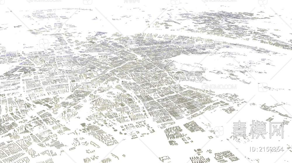杭州市城市建筑鸟瞰规划简模规划图SU模型下载【ID:2159864】