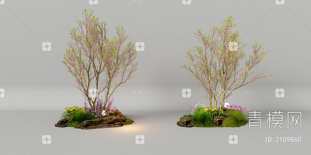 组团小景  景观植物堆 公园小景组合 庭院小景植物组团3D模型下载【ID:2159860】