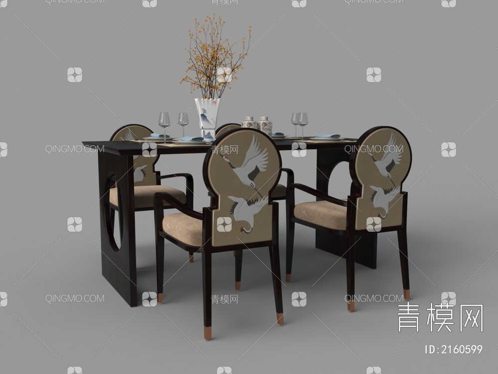 仙鹤餐桌椅组合3D模型下载【ID:2160599】
