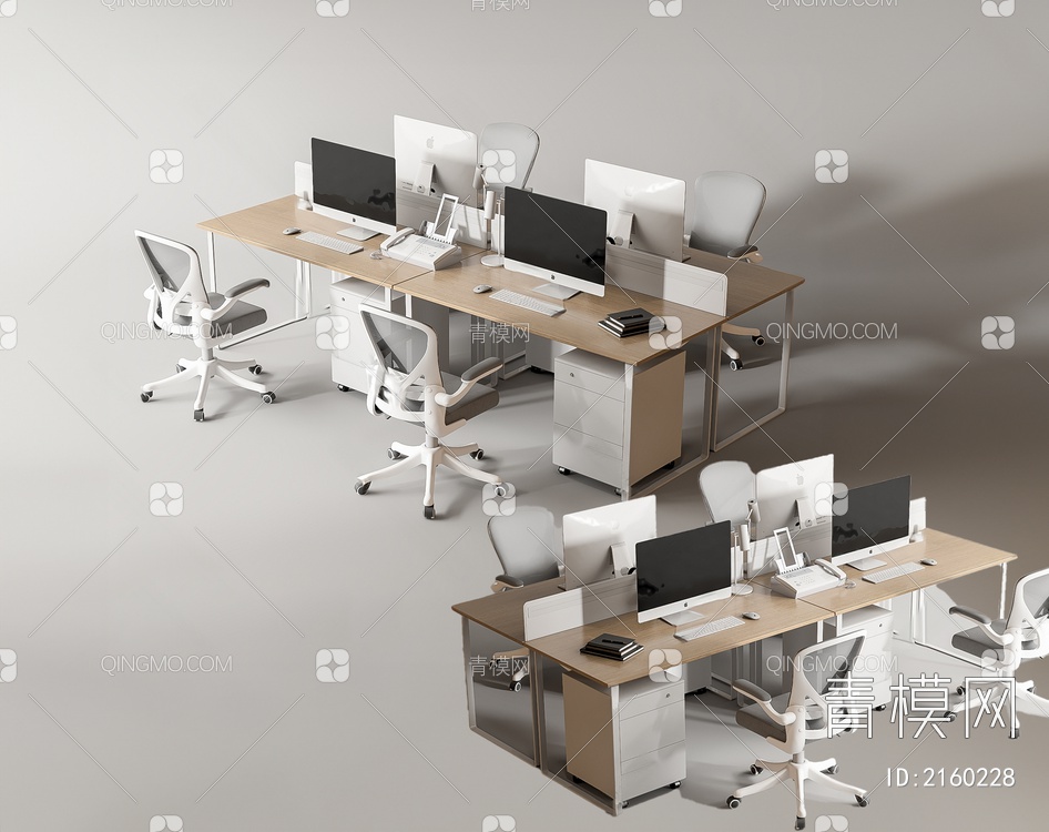 办公桌椅组合 公共办公区3D模型下载【ID:2160228】