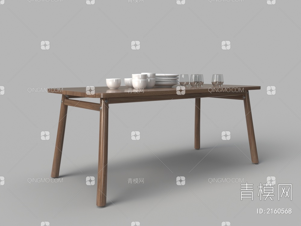 实木餐桌3D模型下载【ID:2160568】