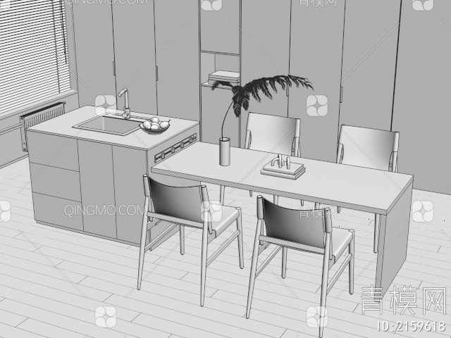 餐桌椅 餐厅岛台3D模型下载【ID:2159618】