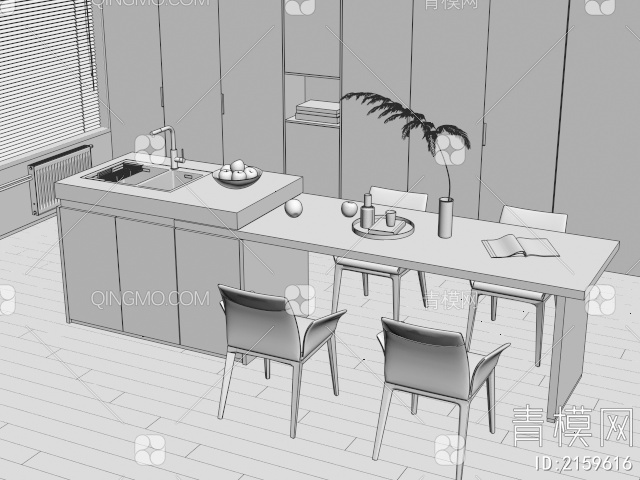 餐桌椅 餐厅岛台3D模型下载【ID:2159616】