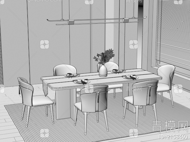 餐厅 餐桌背景墙3D模型下载【ID:2158460】