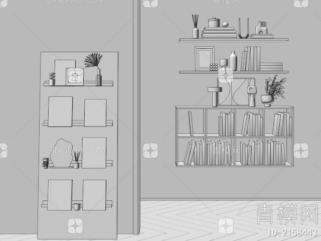 书架 壁挂书3D模型下载【ID:2158443】