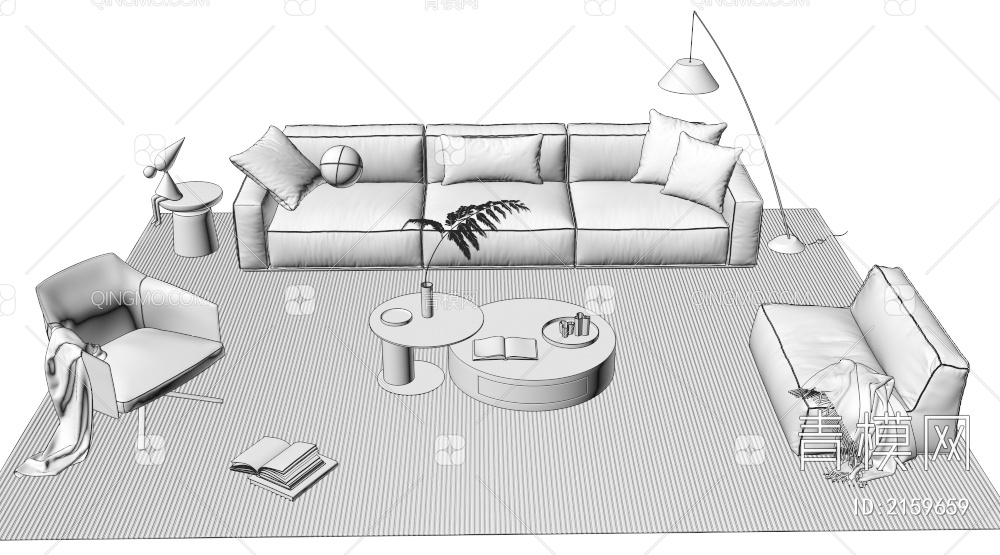 意式沙发组合3D模型下载【ID:2159659】