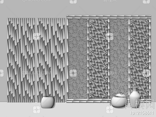 原木柱子民宿隔断 栏杆 围栏3D模型下载【ID:2158611】