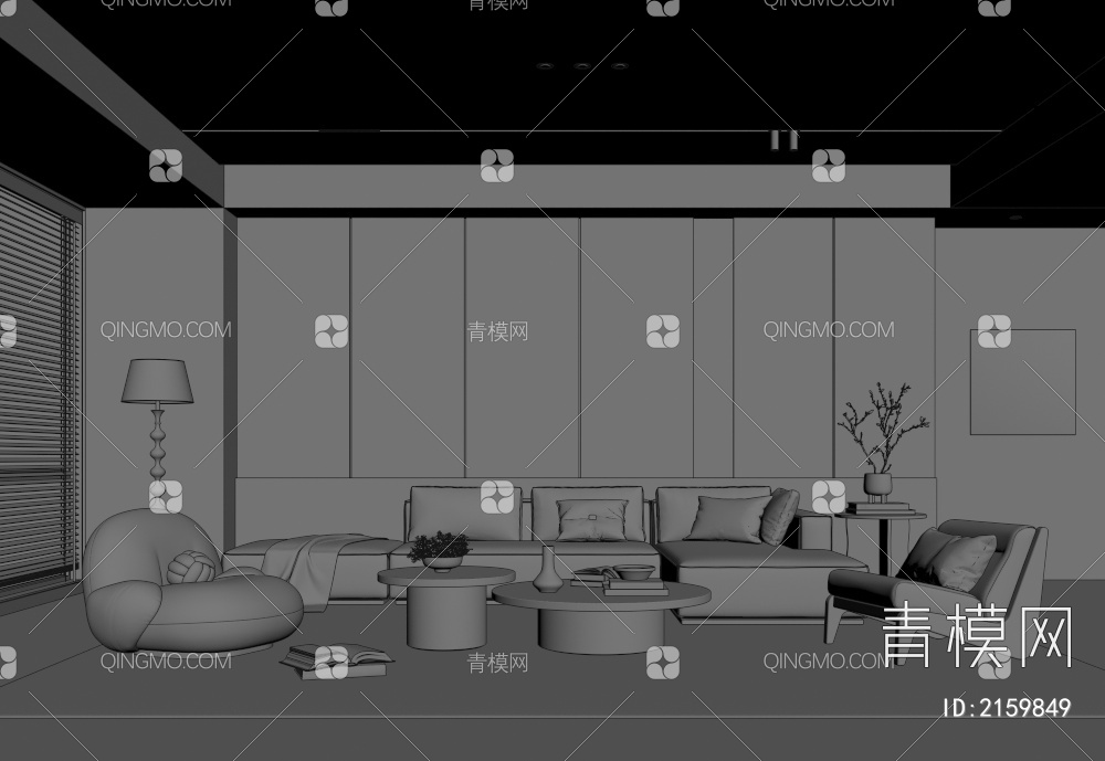 客厅 沙发茶几组合 休闲沙发椅 饰品摆件 背景墙3D模型下载【ID:2159849】