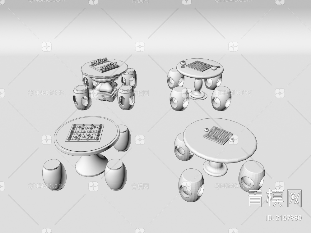 石桌 石凳 象棋 围棋 国际象棋3D模型下载【ID:2157880】
