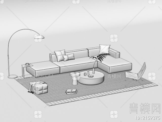 沙发茶几组合3D模型下载【ID:2159375】