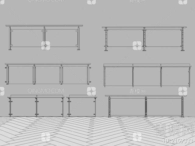玻璃栏杆 玻璃护栏3D模型下载【ID:2159333】