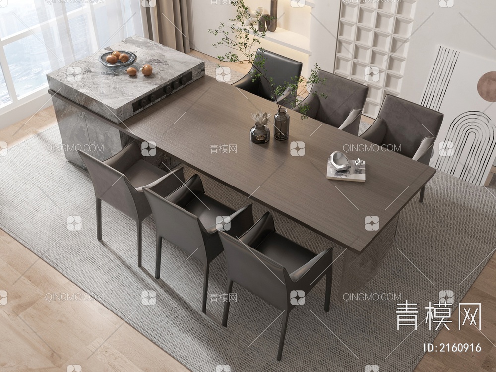 岛台餐桌椅3D模型下载【ID:2160916】