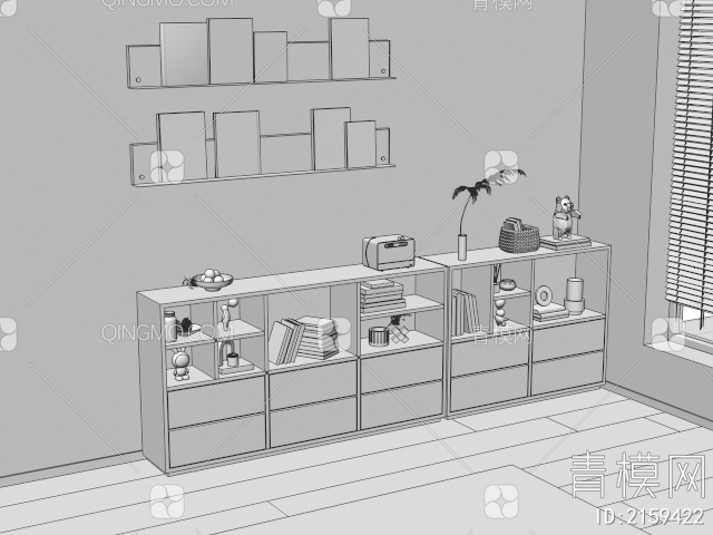 矮书柜 书架 矮柜3D模型下载【ID:2159422】