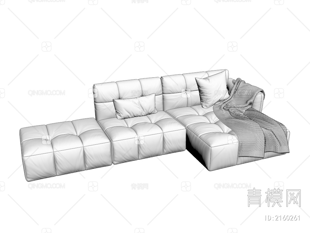 布艺科技布涤纶布软包多人L型沙发3D模型下载【ID:2160261】