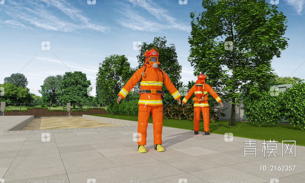 消防员 人物 户外绿植 植物花箱3D模型下载【ID:2162357】