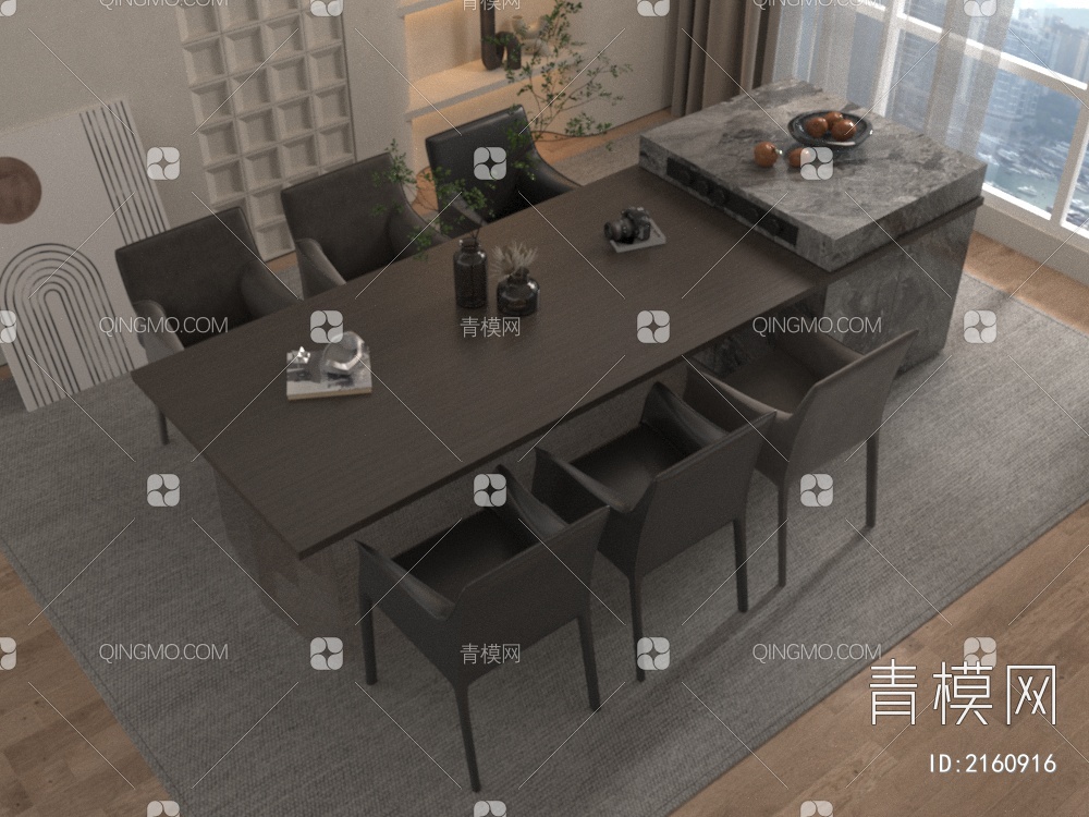 岛台餐桌椅3D模型下载【ID:2160916】