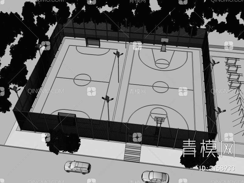 运动场 运动场围栏 训练基地 足球场 篮球场3D模型下载【ID:2158933】