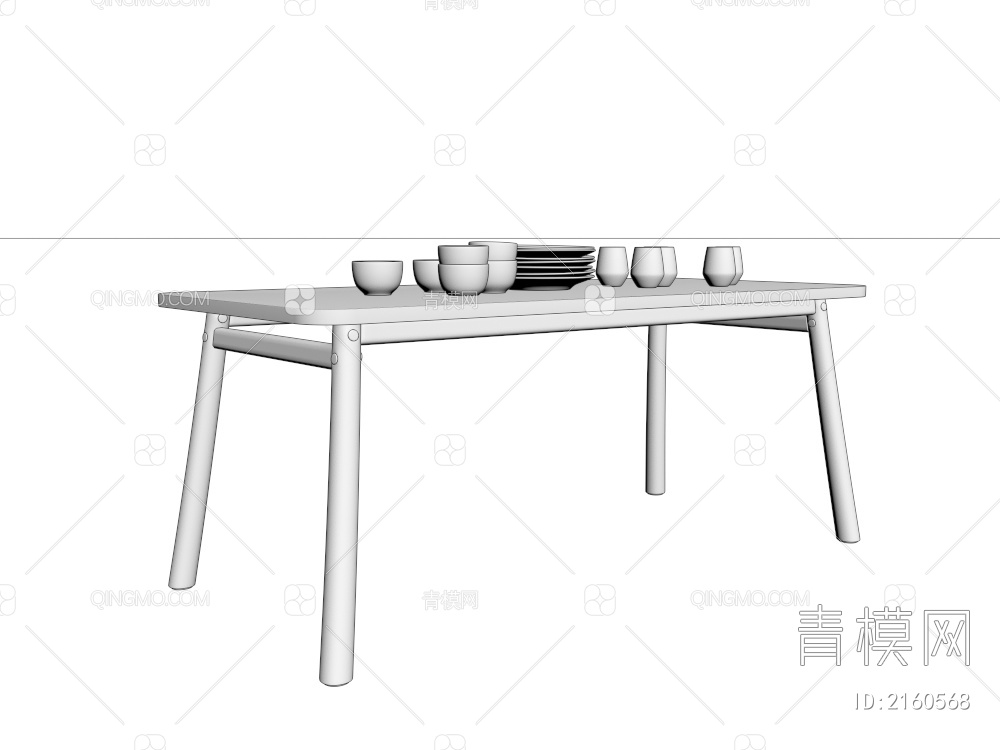 实木餐桌3D模型下载【ID:2160568】