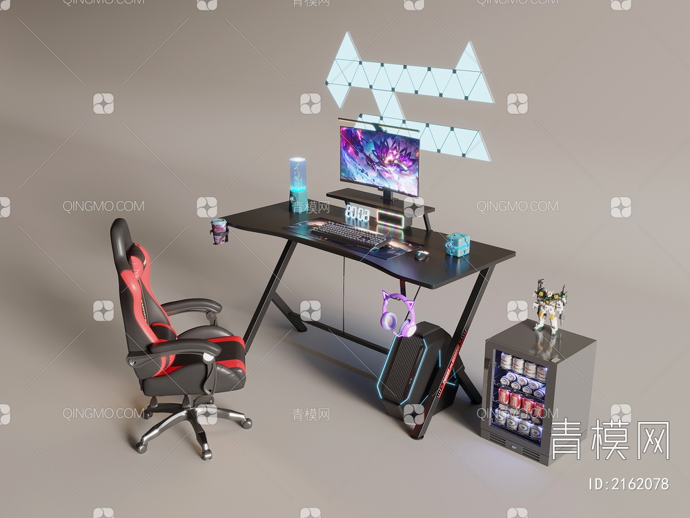 电竞桌椅 电脑设备 鼠标 键盘 显示器3D模型下载【ID:2162078】