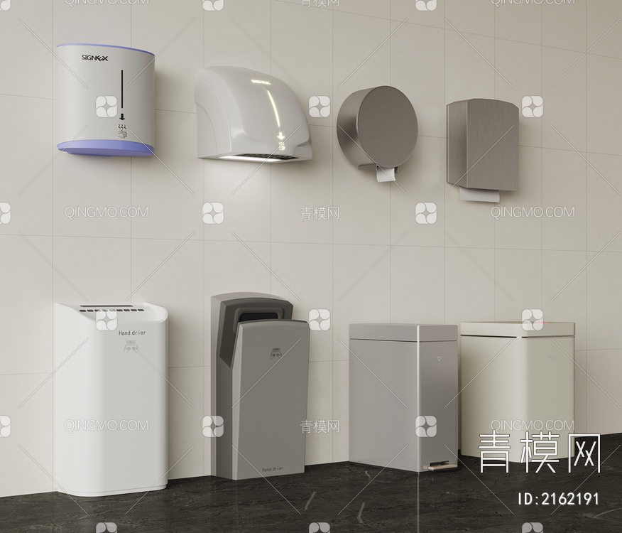 卫生间 烘干机 抽纸 垃圾桶3D模型下载【ID:2162191】