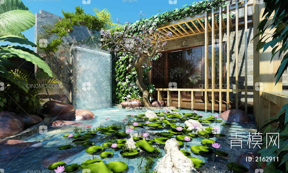 楼顶花园景观 水池3D模型下载【ID:2162911】