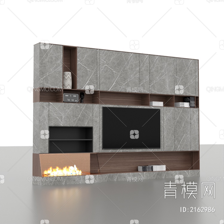 灰色电视柜背景墙组合3D模型下载【ID:2162986】