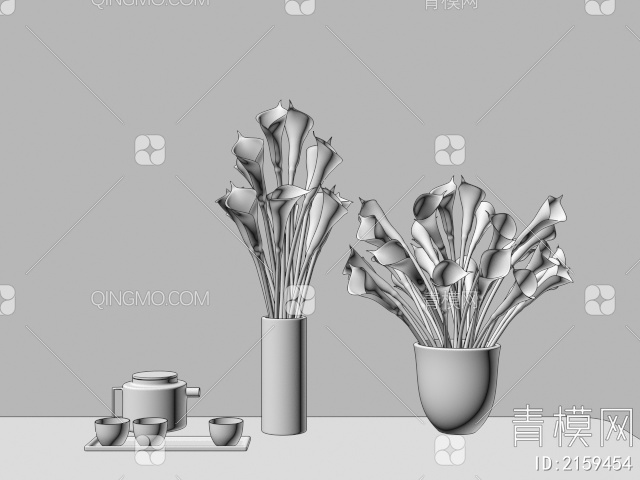 玻璃花瓶 马蹄莲组合3D模型下载【ID:2159454】
