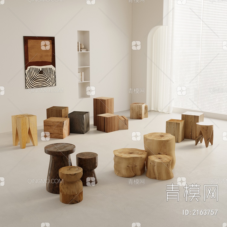 木桩矮凳 圆凳3D模型下载【ID:2163757】