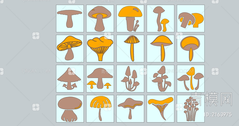 植物蔬菜可爱卡通蘑菇剪影图标锈板SU模型下载【ID:2163975】