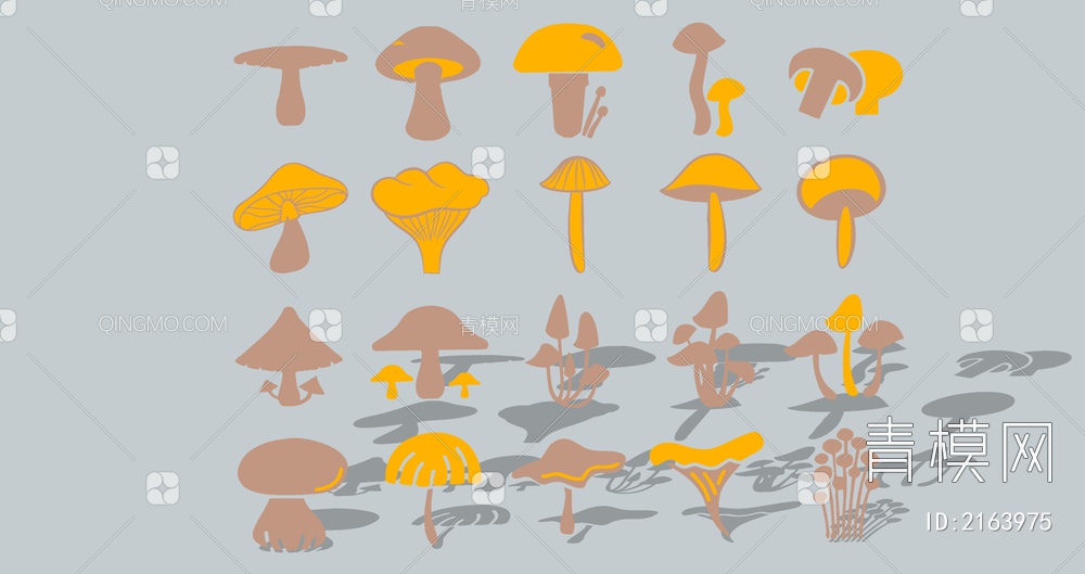 植物蔬菜可爱卡通蘑菇剪影图标锈板SU模型下载【ID:2163975】
