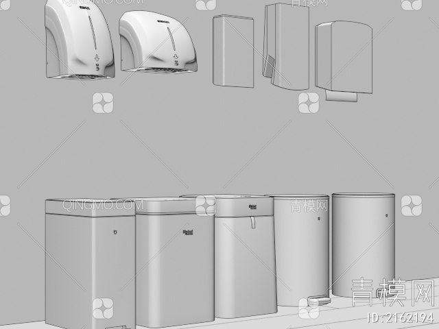 卫生间烘干机 抽纸 垃圾桶3D模型下载【ID:2162194】