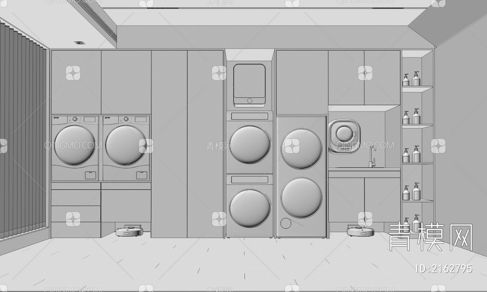 洗衣机柜 阳台柜 洗衣机 扫地机器人3D模型下载【ID:2162795】