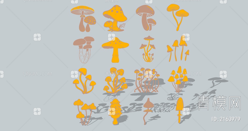 植物蔬菜可爱卡通蘑菇剪影图标锈板SU模型下载【ID:2163979】