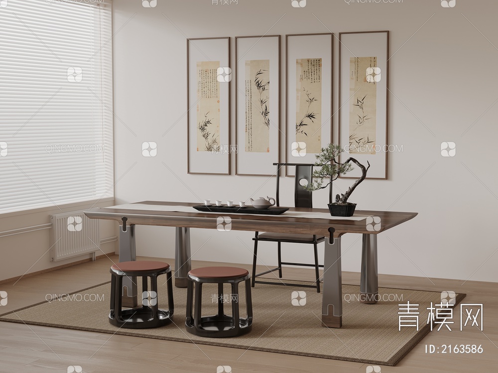 茶桌椅组合 茶具3D模型下载【ID:2163586】