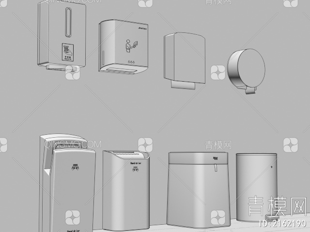 卫生间烘干机 抽纸 垃圾桶3D模型下载【ID:2162190】