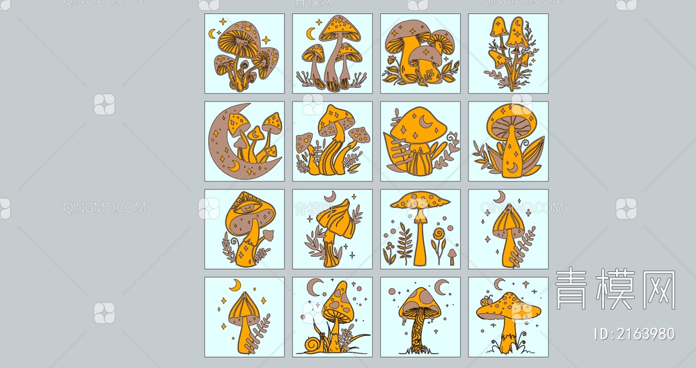 植物蔬菜可爱卡通蘑菇剪影图标锈板SU模型下载【ID:2163980】